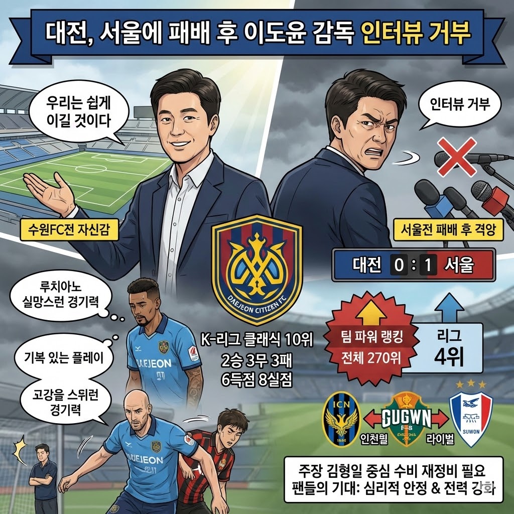 [대전 감독] 서울전 패배에 분노, 인터뷰 거부!